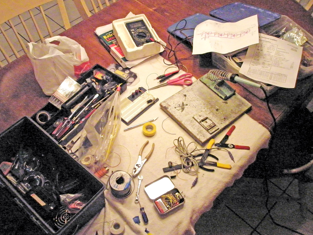Kitchen table commondeared as a work bench.